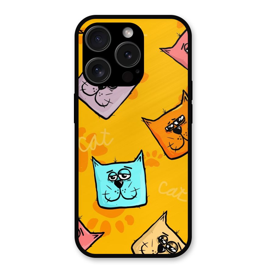 Cute Cat Pattern Metal Back Case for iPhone 15 Pro