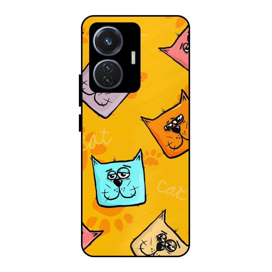 Cute Cat Pattern Metal Back Case for iQOO Z6 44W