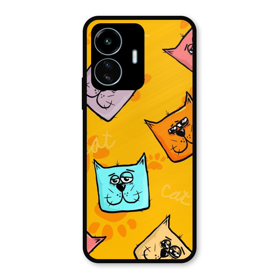 Cute Cat Pattern Metal Back Case for vivo iQOO Z6 Lite 5G