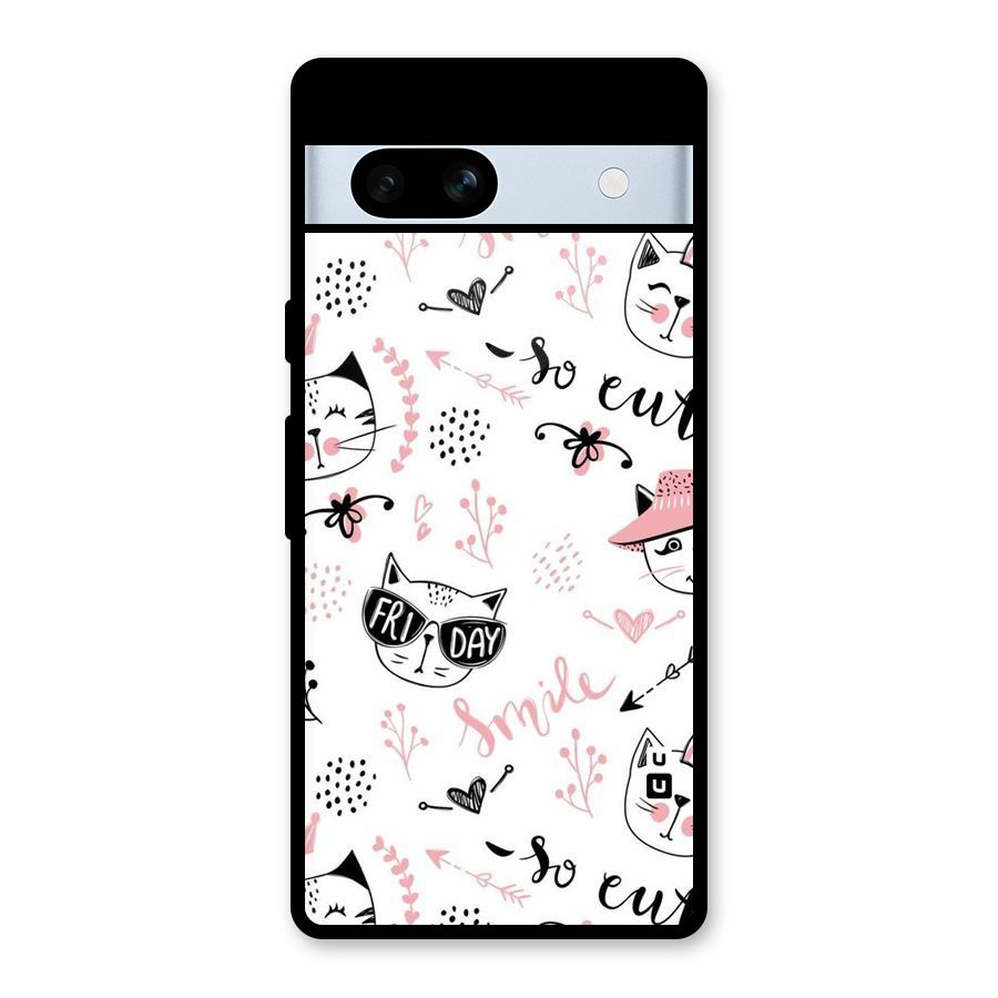 Cute Cat Swag Glass Back Case for Google Pixel 7a