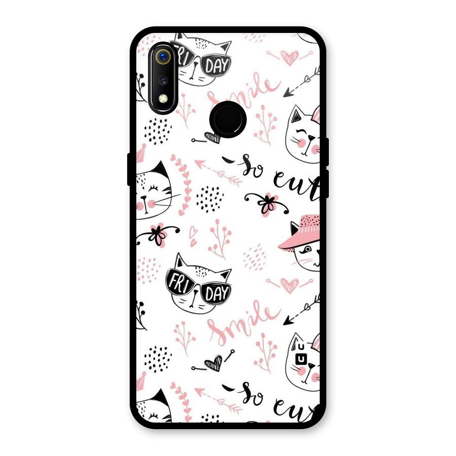 Cute Cat Swag Glass Back Case for Realme 3