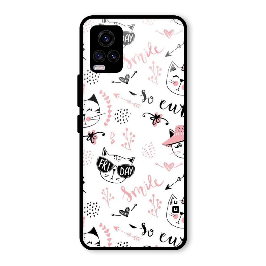 Cute Cat Swag Glass Back Case for Vivo V20 2021