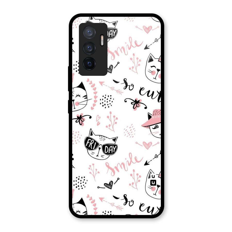 Cute Cat Swag Glass Back Case for Vivo V23e