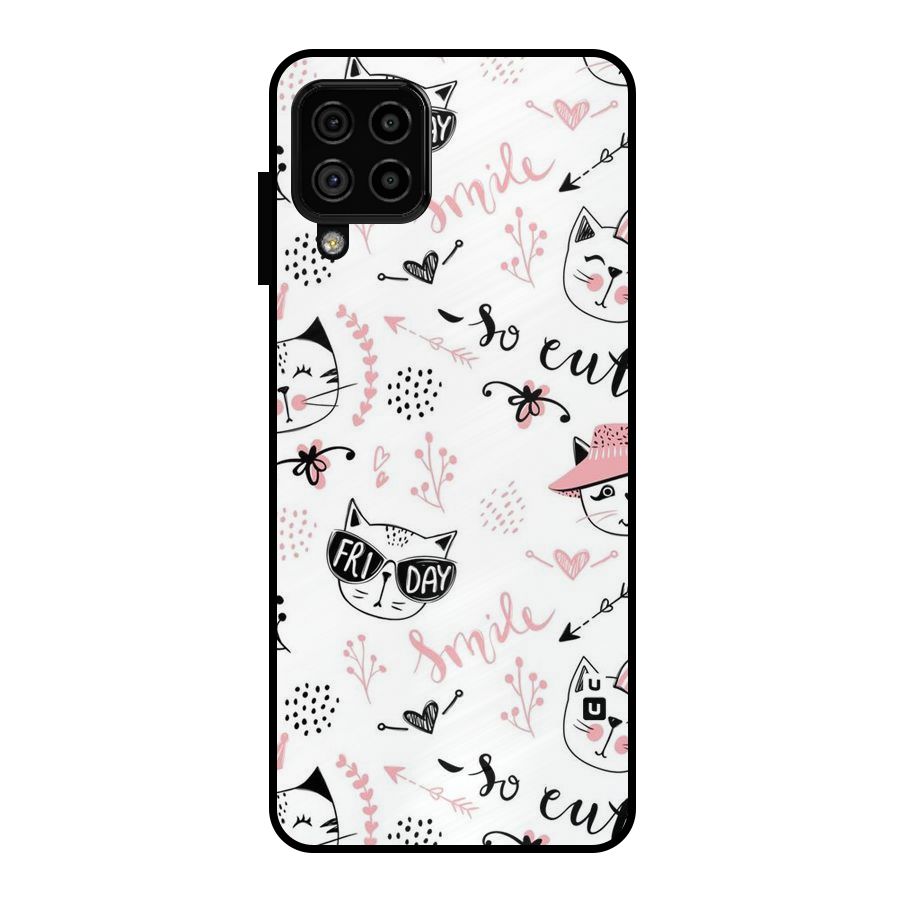 Cute Cat Swag Metal Back Case for Galaxy A22 4G