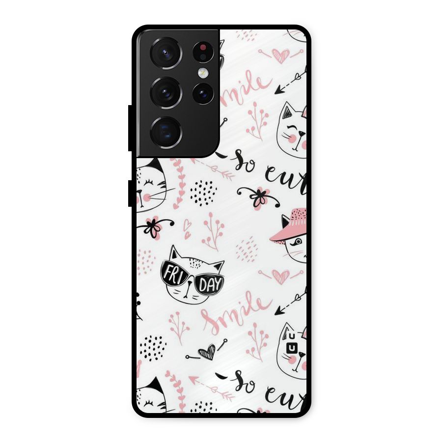 Cute Cat Swag Metal Back Case for Galaxy S21 Ultra 5G