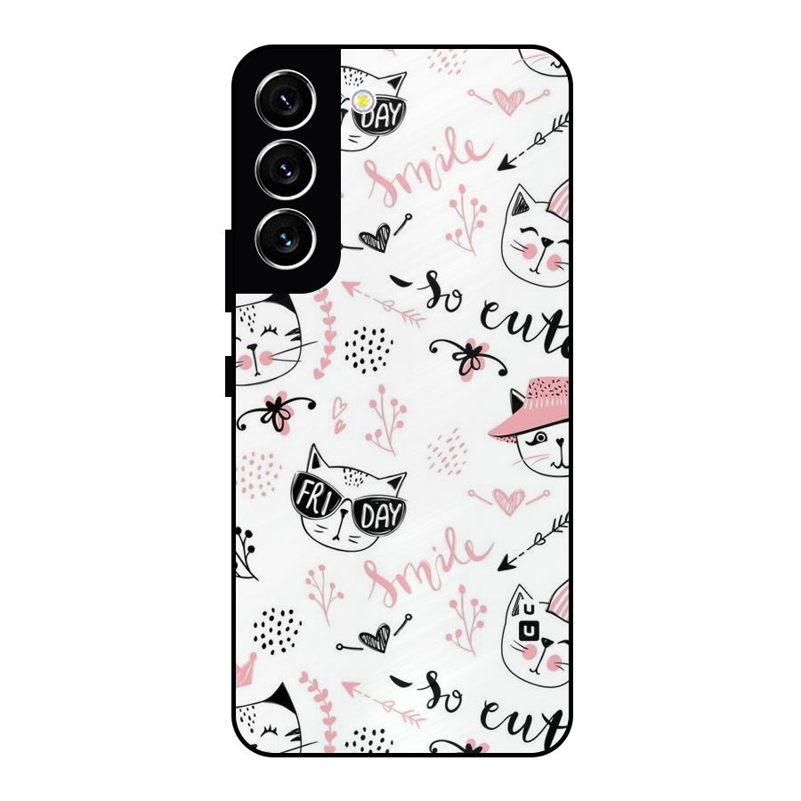 Cute Cat Swag Metal Back Case for Galaxy S22 5G
