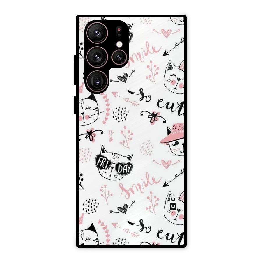 Cute Cat Swag Metal Back Case for Galaxy S22 Ultra 5G