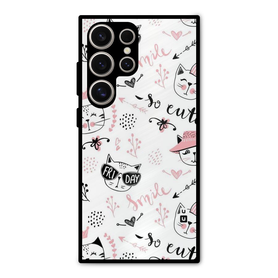 Cute Cat Swag Metal Back Case for Galaxy S24 Ultra