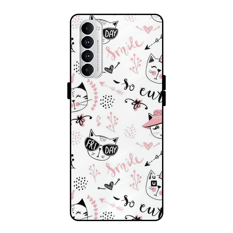 Cute Cat Swag Metal Back Case for Oppo Reno4 Pro