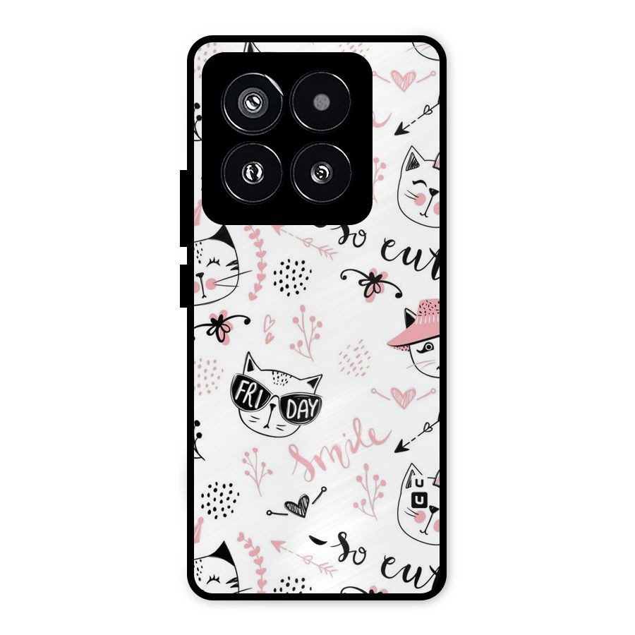 Cute Cat Swag Metal Back Case for Xiaomi 14 Pro