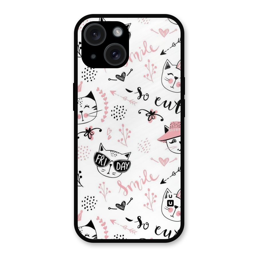 Cute Cat Swag Metal Back Case for iPhone 15