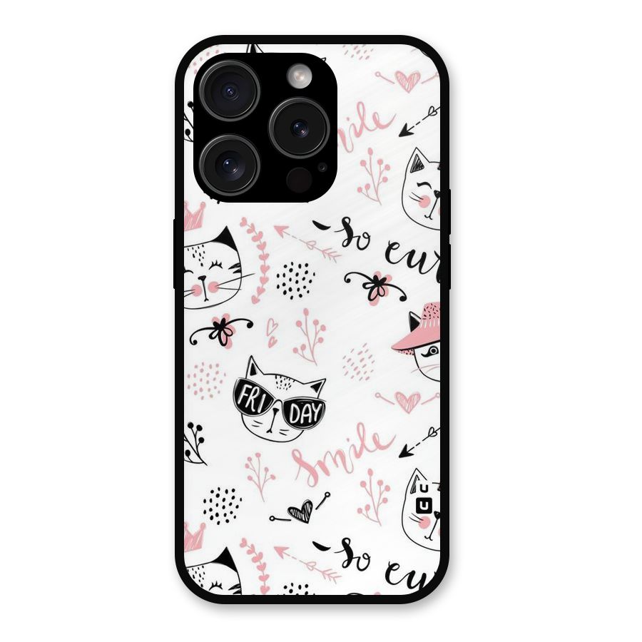 Cute Cat Swag Metal Back Case for iPhone 15 Pro