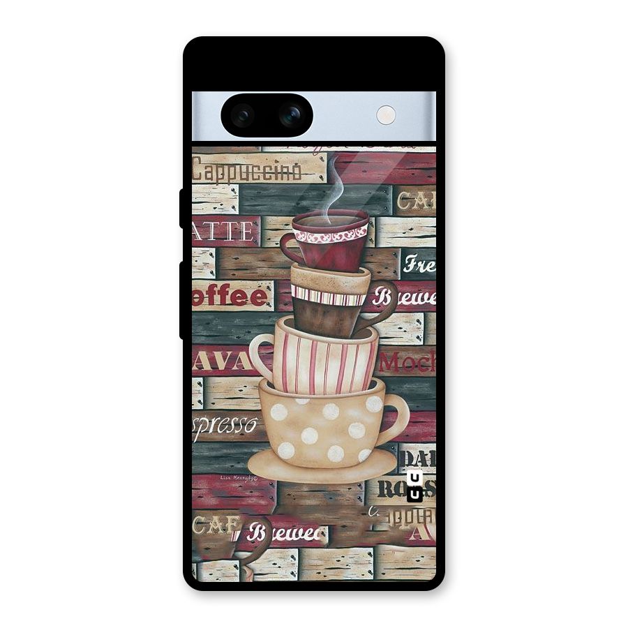 Cute Coffee Cups Glass Back Case for Google Pixel 7a