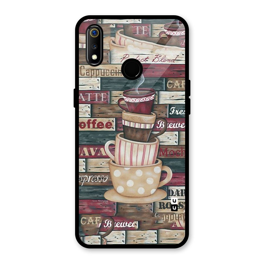 Cute Coffee Cups Glass Back Case for Realme 3i