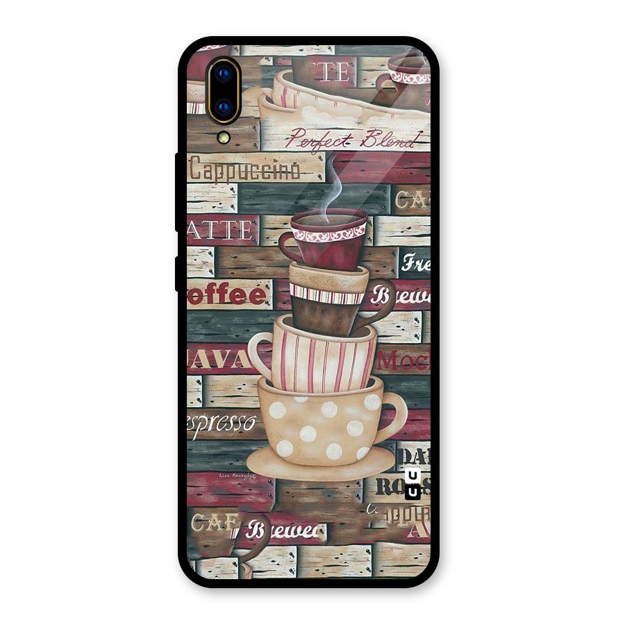 Cute Coffee Cups Glass Back Case for Vivo V11 Pro