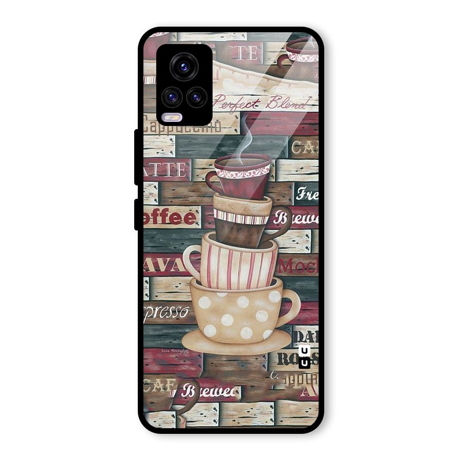 Cute Coffee Cups Glass Back Case for Vivo V20 2021