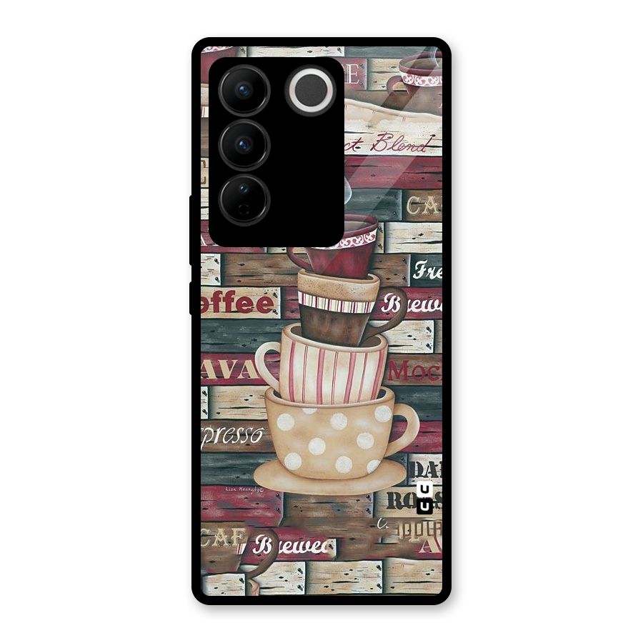 Cute Coffee Cups Glass Back Case for Vivo V27