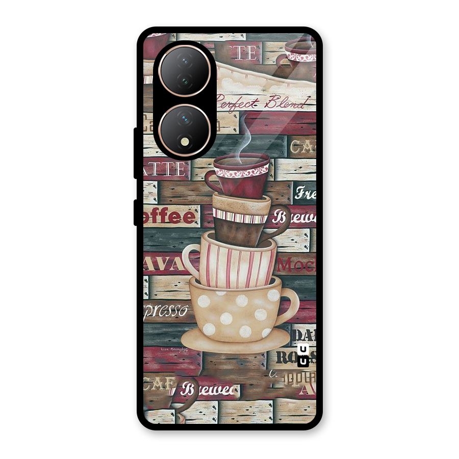 Cute Coffee Cups Glass Back Case for Vivo Y100A