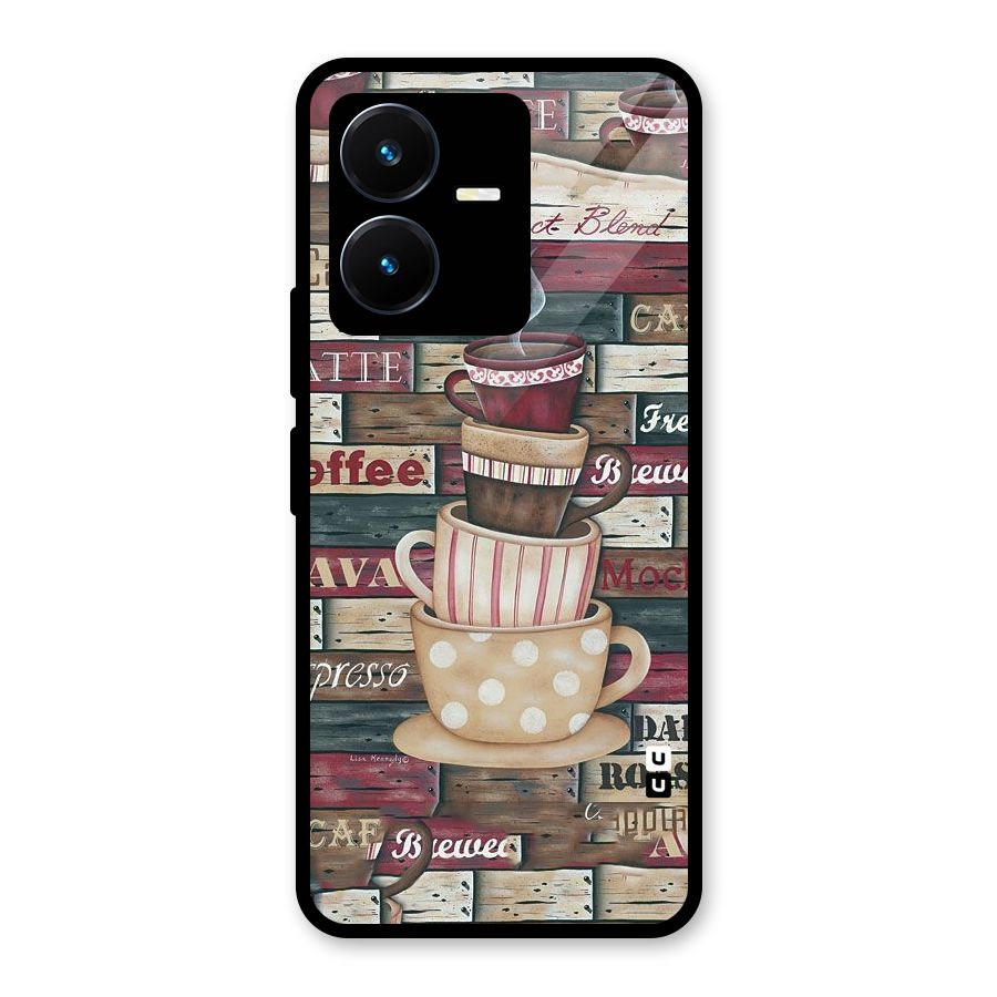Cute Coffee Cups Glass Back Case for Vivo Y22s