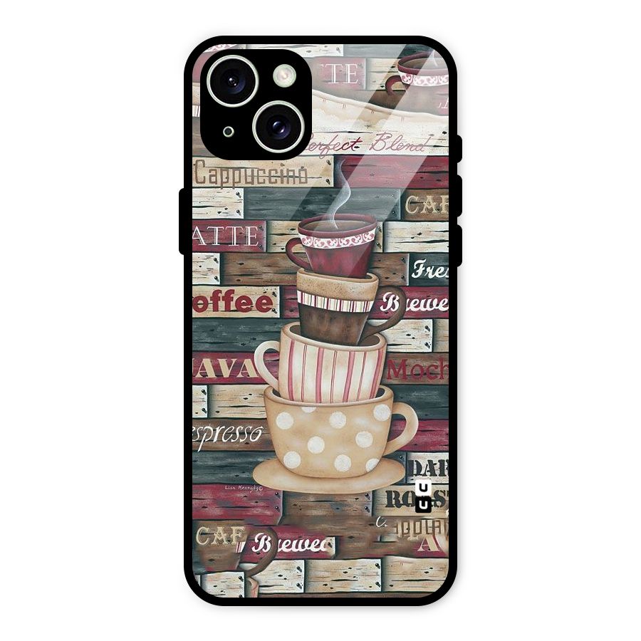 Cute Coffee Cups Glass Back Case for iPhone 15 Plus
