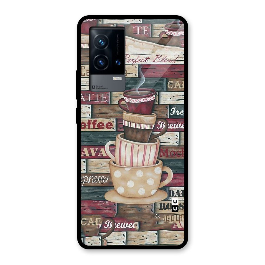 Cute Coffee Cups Glass Back Case for iQOO 9 5G