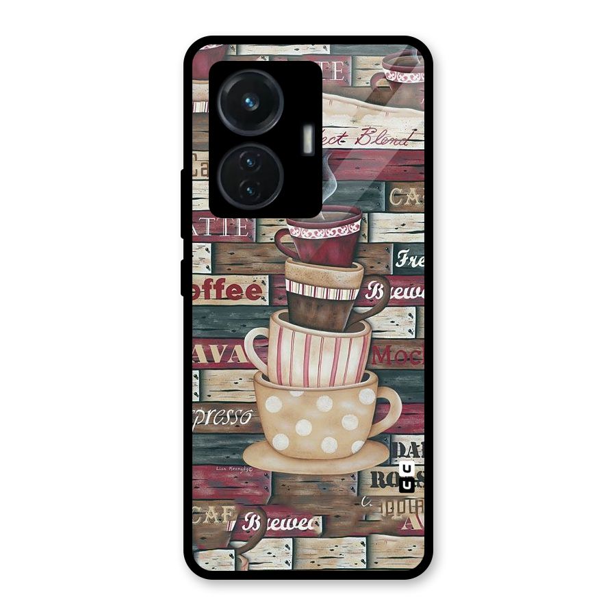 Cute Coffee Cups Glass Back Case for iQOO Z6 44W
