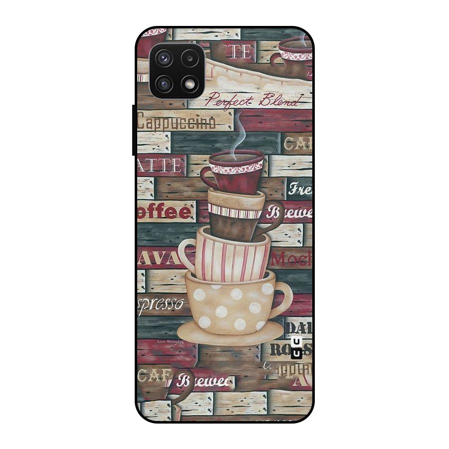 Cute Coffee Cups Metal Back Case for Galaxy A22 5G