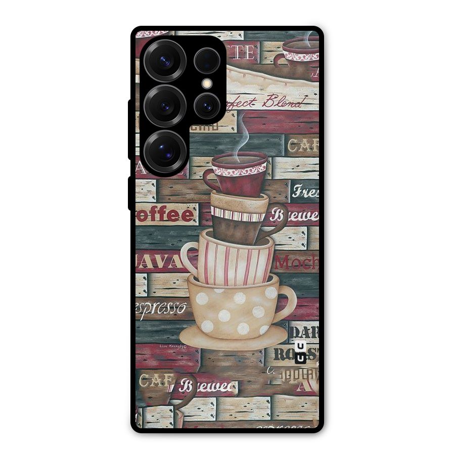 Cute Coffee Cups Metal Back Case for Galaxy S25 Ultra