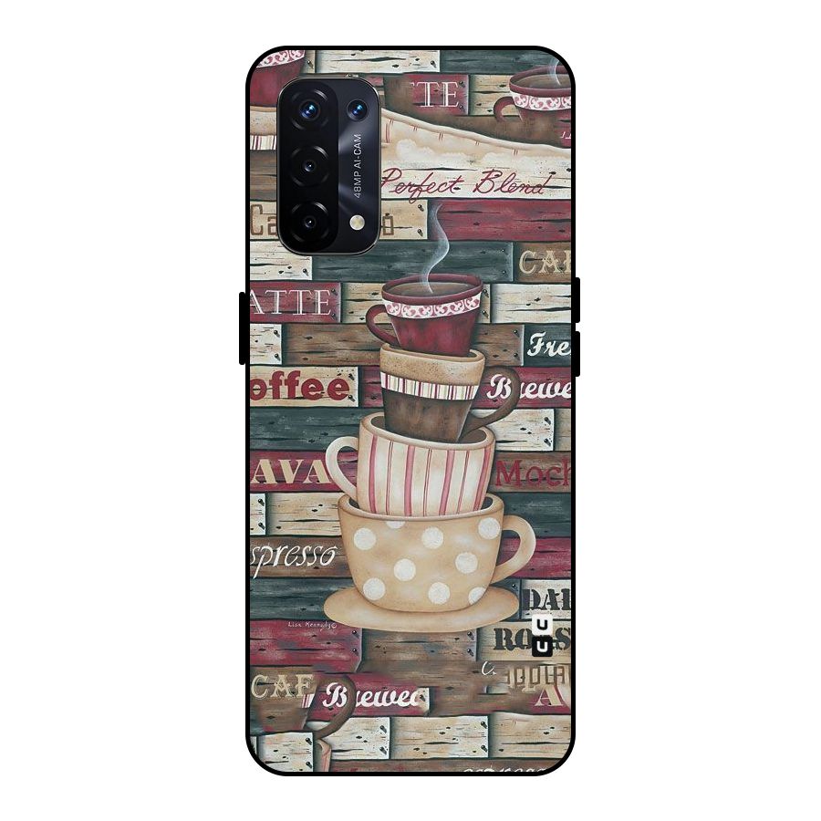 Cute Coffee Cups Metal Back Case for Oppo A74 5G