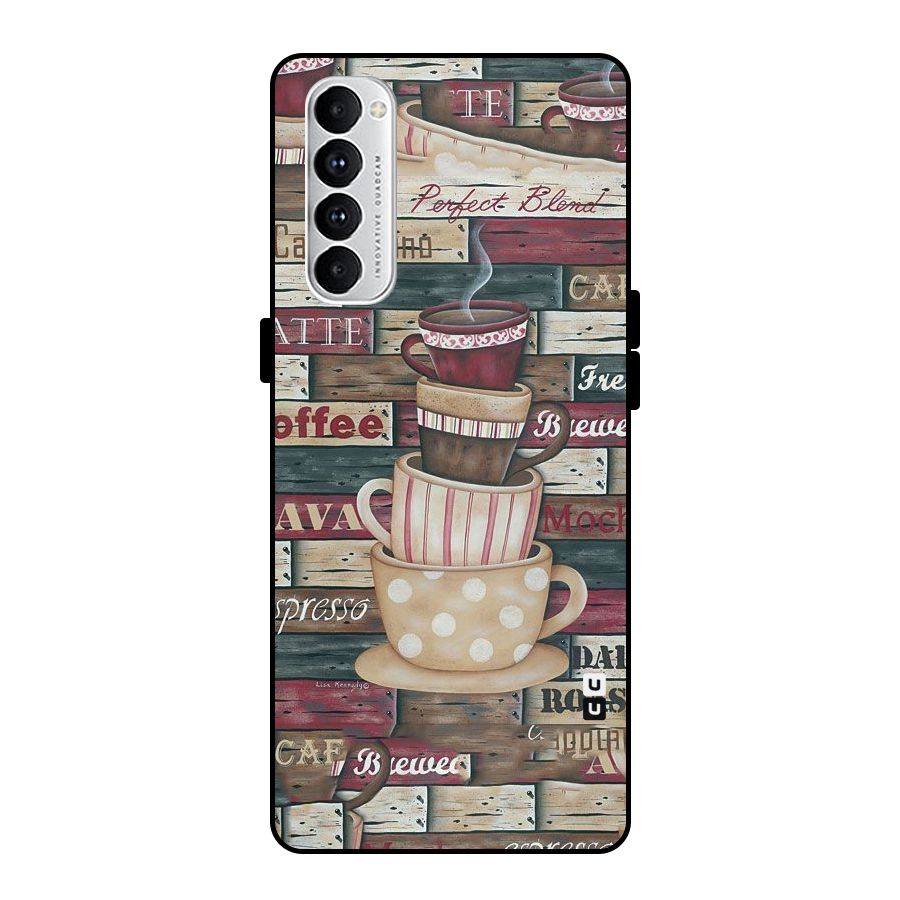 Cute Coffee Cups Metal Back Case for Oppo Reno4 Pro