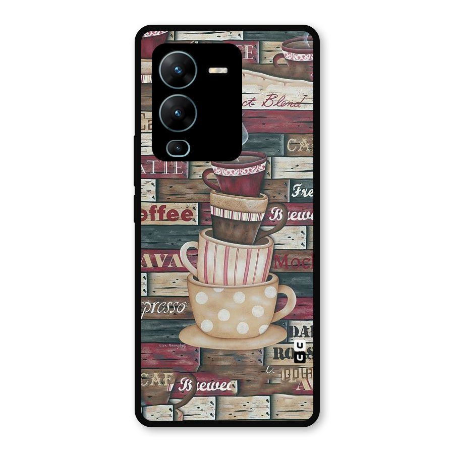 Cute Coffee Cups Metal Back Case for Vivo V25 Pro