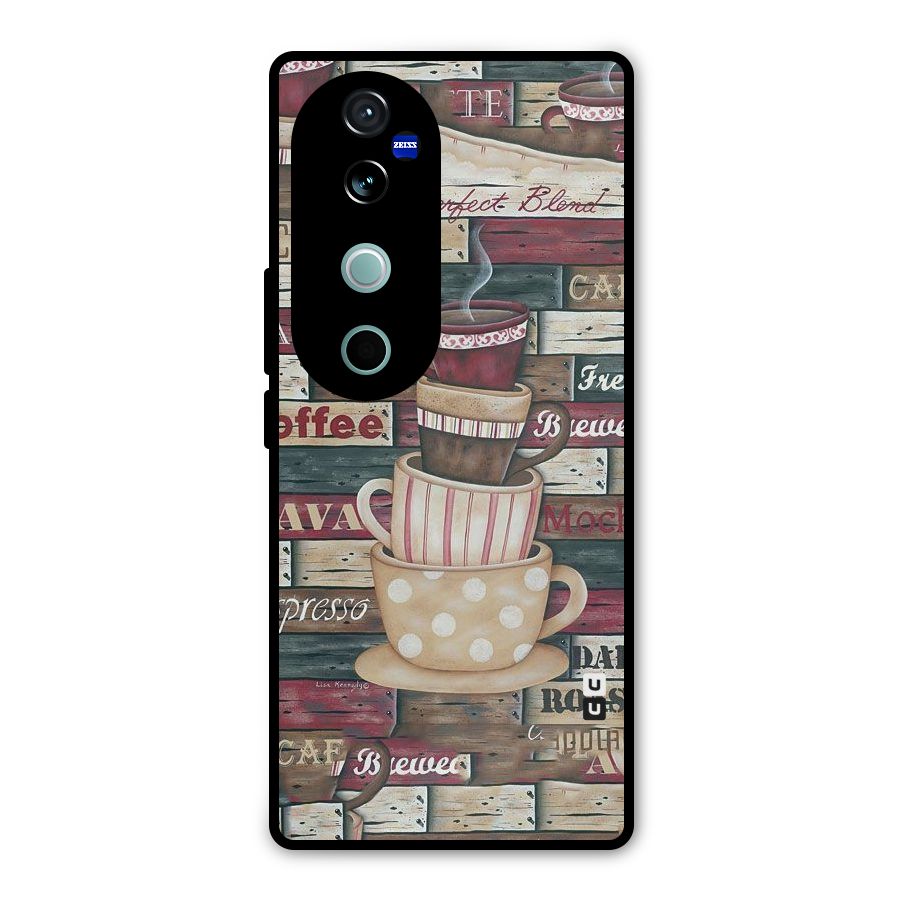 Cute Coffee Cups Metal Back Case for Vivo V40