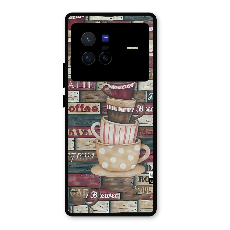 Cute Coffee Cups Metal Back Case for Vivo X80