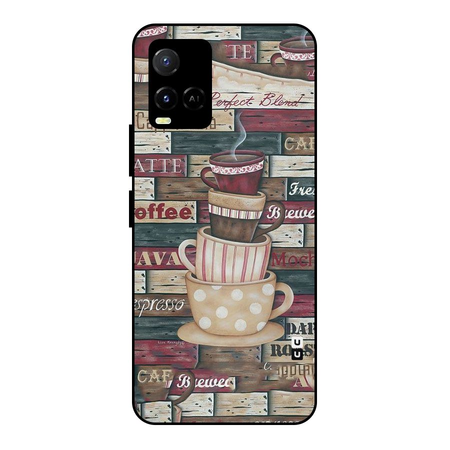 Cute Coffee Cups Metal Back Case for Vivo Y21A