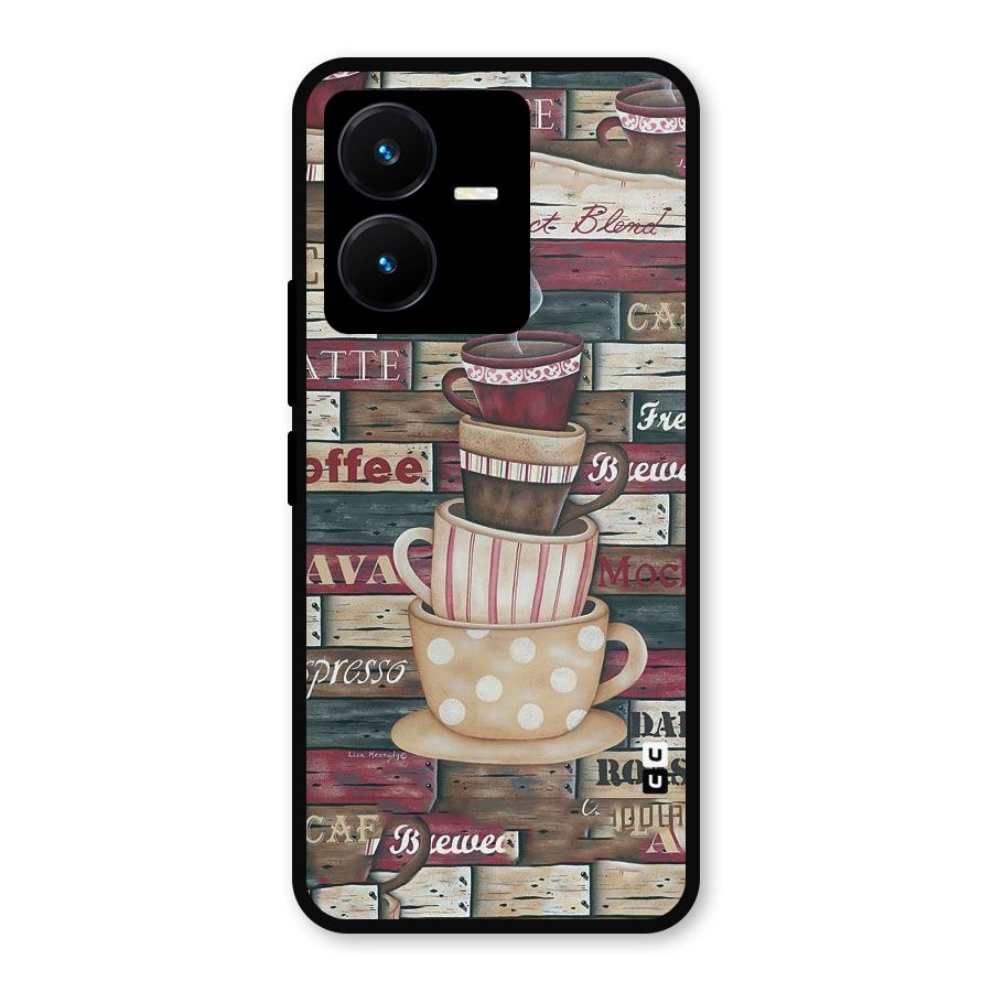 Cute Coffee Cups Metal Back Case for Vivo Y22