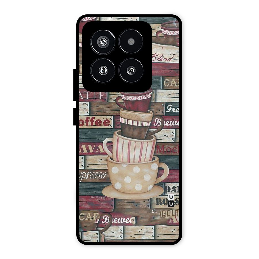 Cute Coffee Cups Metal Back Case for Xiaomi 14 Pro