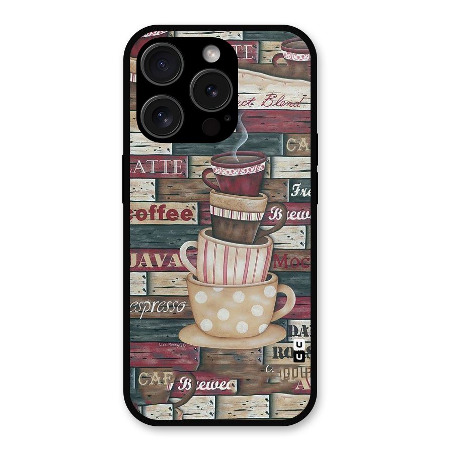 Cute Coffee Cups Metal Back Case for iPhone 15 Pro