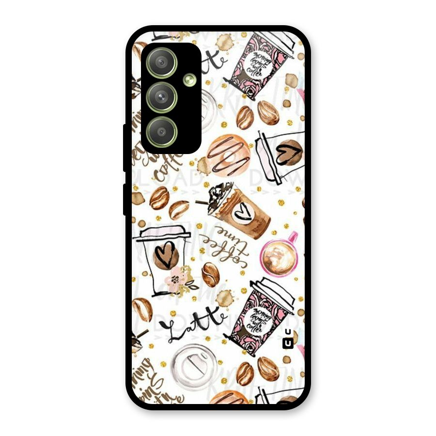 Cute Coffee Pattern Glass Back Case for Galaxy A54