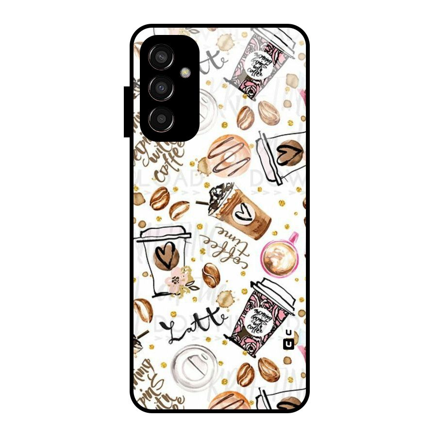 Cute Coffee Pattern Glass Back Case for Galaxy F13