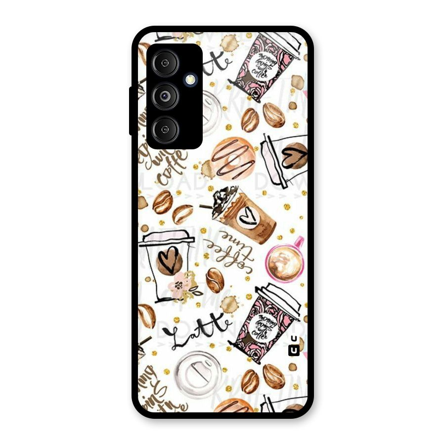 Cute Coffee Pattern Glass Back Case for Galaxy M14 5G