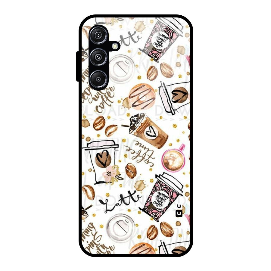 Cute Coffee Pattern Glass Back Case for Galaxy M34 5G