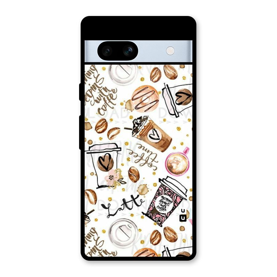 Cute Coffee Pattern Glass Back Case for Google Pixel 7a