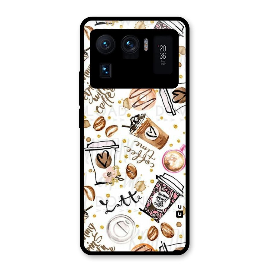 Cute Coffee Pattern Glass Back Case for Mi 11 Ultra