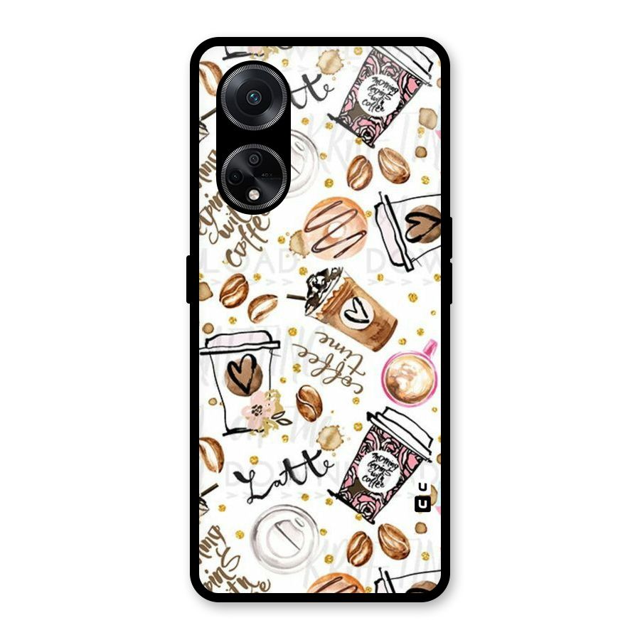 Cute Coffee Pattern Glass Back Case for Oppo F23