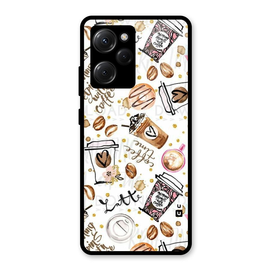 Cute Coffee Pattern Glass Back Case for Poco X5 Pro