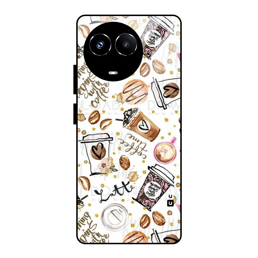 Cute Coffee Pattern Glass Back Case for Realme 11X