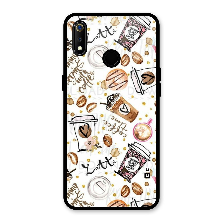 Cute Coffee Pattern Glass Back Case for Realme 3i