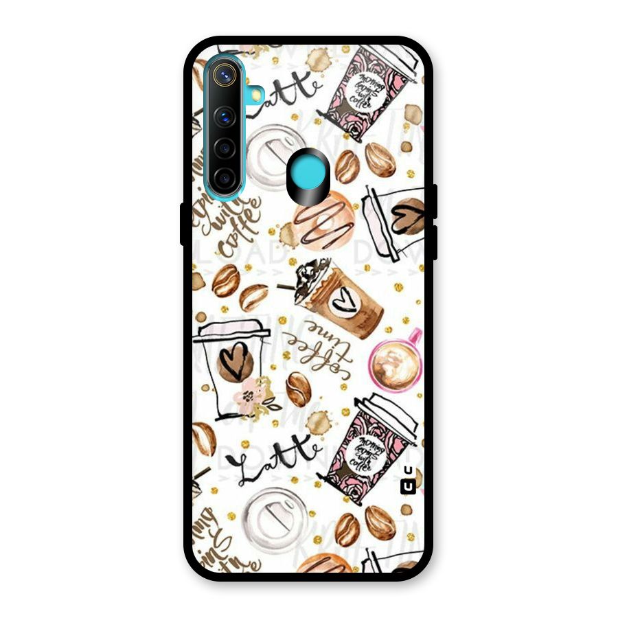 Cute Coffee Pattern Glass Back Case for Realme Narzo 10