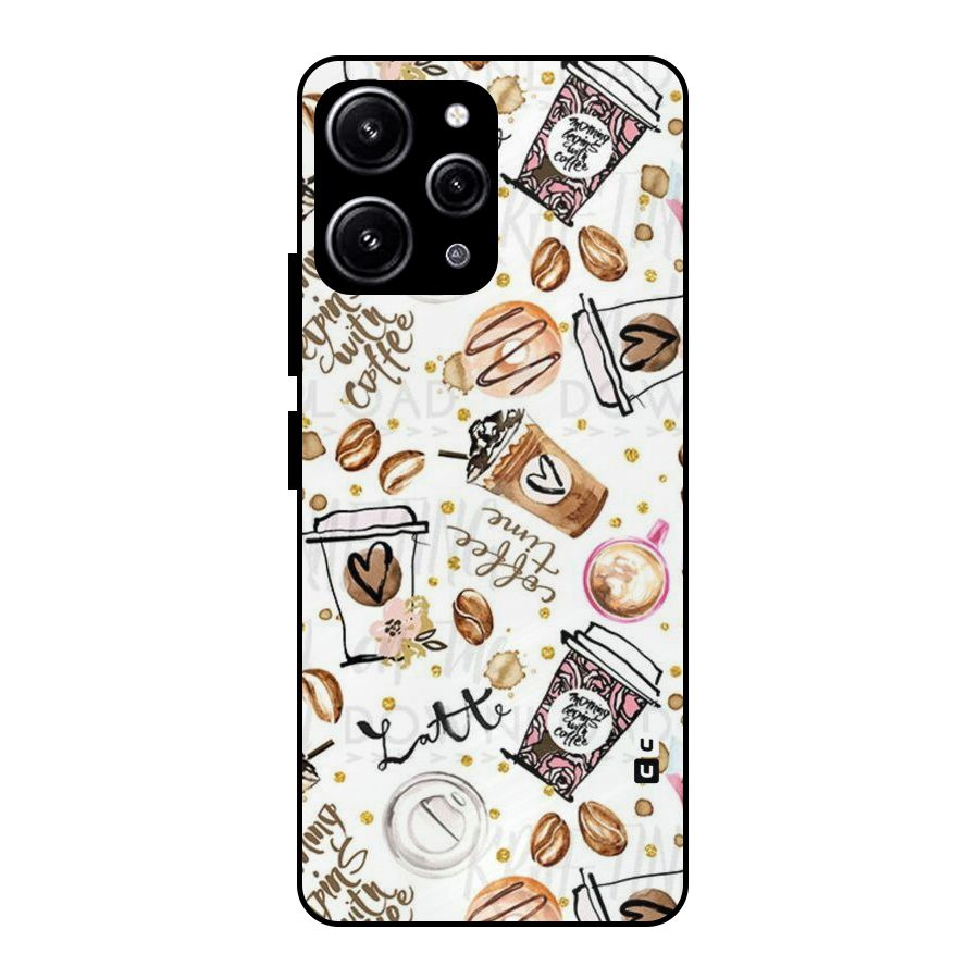 Cute Coffee Pattern Glass Back Case for Redmi 12 4G