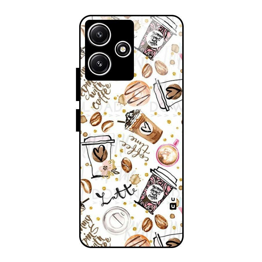 Cute Coffee Pattern Glass Back Case for Redmi 12 5G